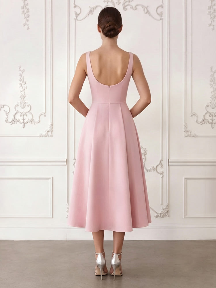 Jersey A-Line U-Neck Cocktail Dresses with 3D Flowers