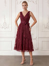 Tulle A-Line V Neck Cocktail Dresses with Floral Embroidery