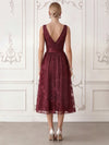 Tulle A-Line V Neck Cocktail Dresses with Floral Embroidery
