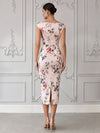 Satin Sheath Boat Neck  Cocktail Dresses with Floral Print