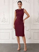 Jersey Sheath Crew Neck Cocktail Dresses with 3D Flowers