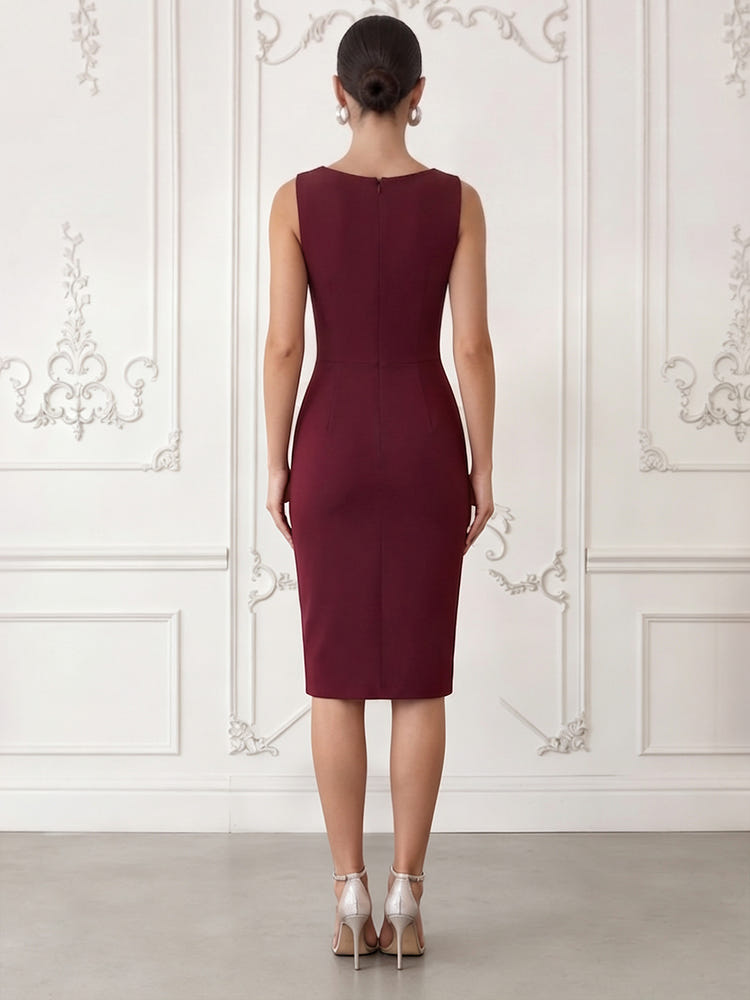Jersey Sheath Crew Neck Cocktail Dresses with 3D Flowers