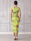 Satin Sheath Boat Neck  Cocktail Dresses with Floral Print