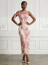 Jacquard Sheath One Shoulder Cocktail Dresses with Floral Embroidery