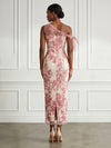 Jacquard Sheath One Shoulder Cocktail Dresses with Floral Embroidery