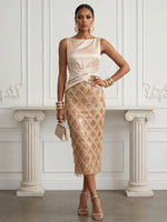 Satin Sheath Boat Neck  Cocktail Dresses with Diamond Mesh Fringe Beaded