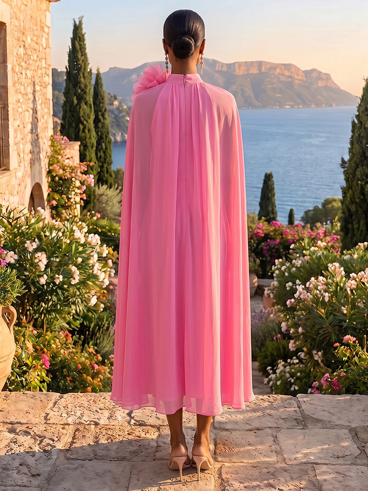 Chiffon A-Line High Neck Cocktail Dresses with 3D Flowers