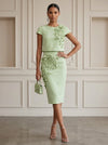 Jersey Sheath Crew Neck Cocktail Dresses with 3D Flowers