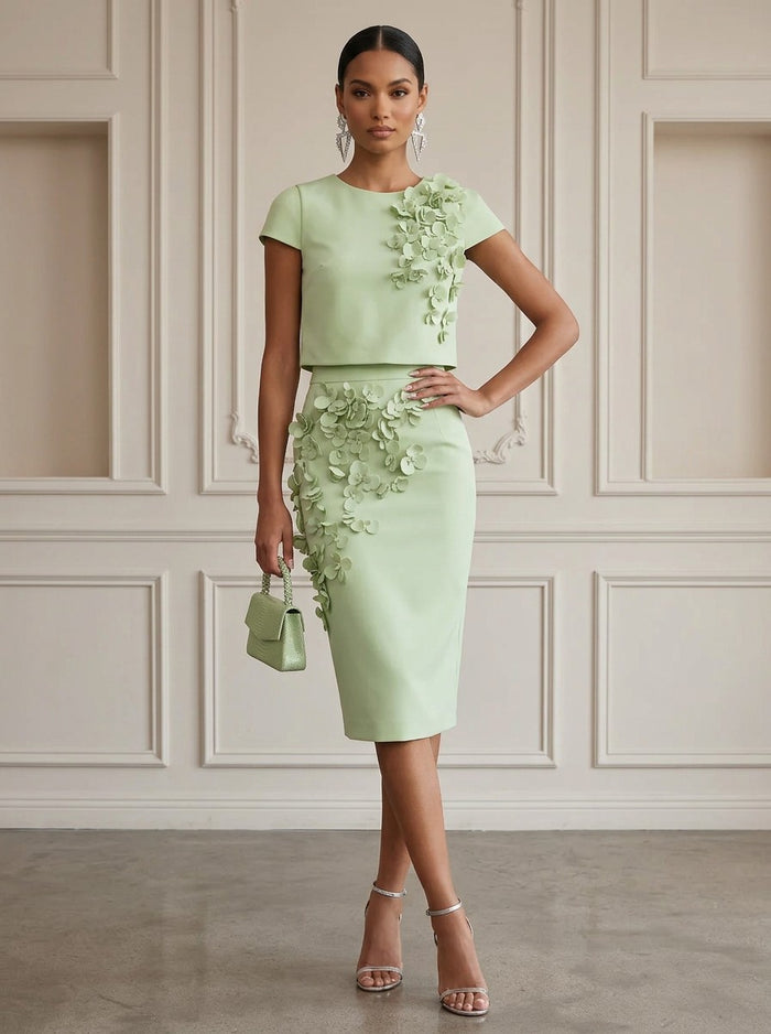 Jersey Sheath Crew NeckCocktail/Party Wedding Rehearsal Dresses with 3D Flowers