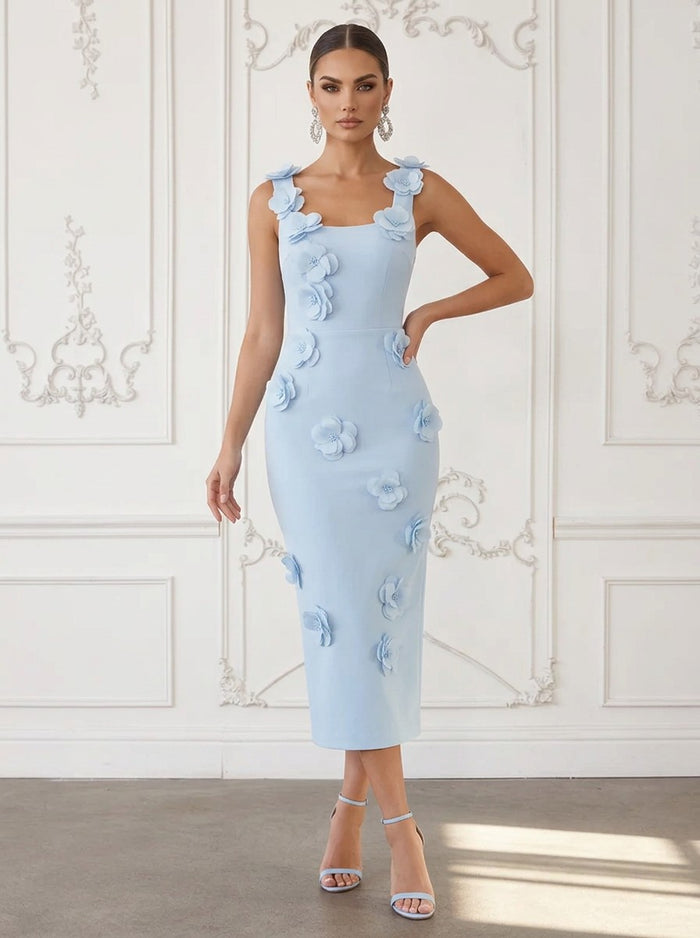 Jersey Sheath Square Neck Cocktail Dresses with 3D Flowers