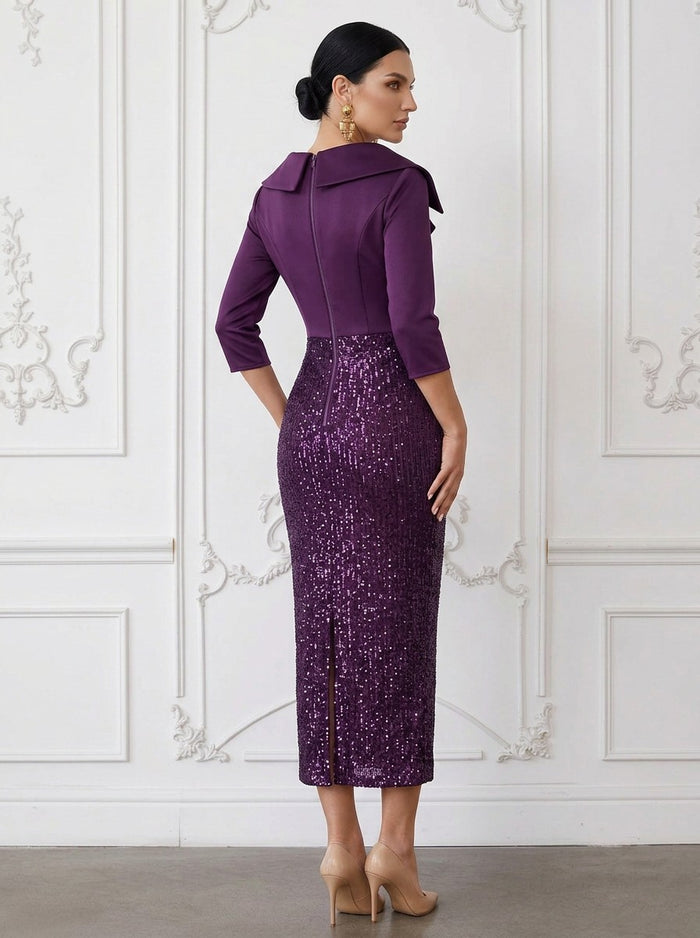 Sequin Sheath V Neck Cocktail Dresses with Splicing