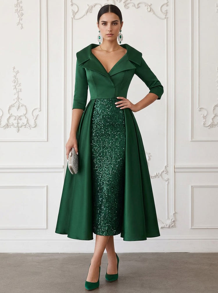 Satin A-Line V Neck Cocktail Dresses with Wraps