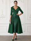 Satin A-Line V Neck Cocktail Dresses with Wraps