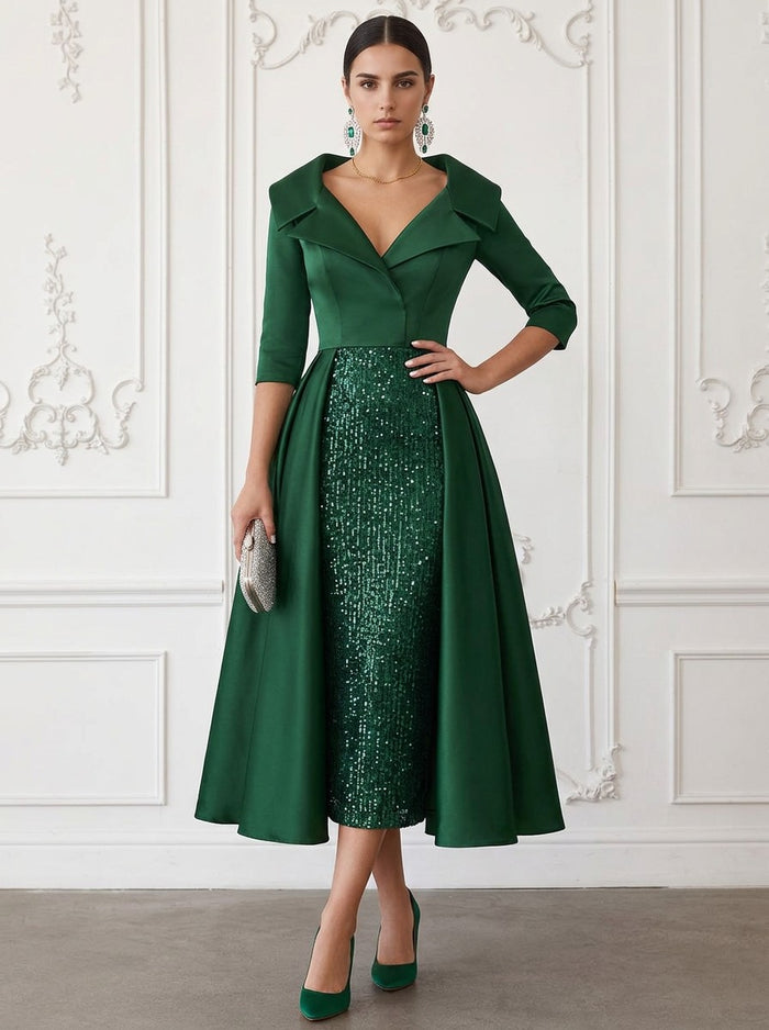 Satin A-Line V Neck Cocktail Dresses with Wraps