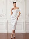 Satin Sheath Off Shoulder Cocktail Dresses with Pleated