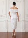 Satin Sheath Off Shoulder Cocktail Dresses with Pleated