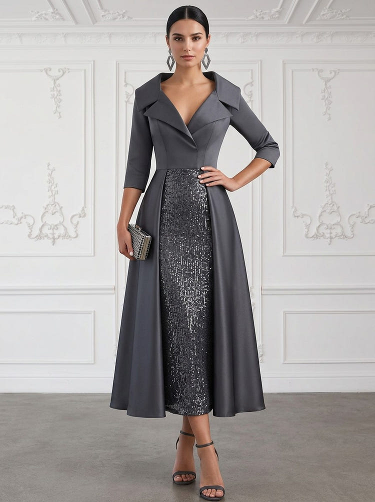 Satin A-Line V Neck Cocktail Dresses with Wraps
