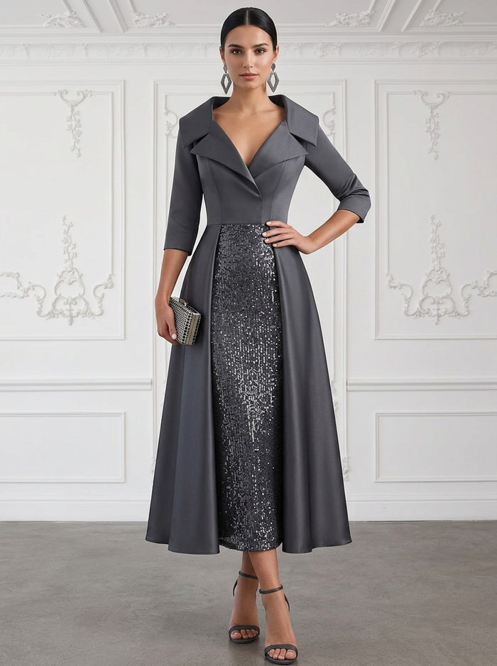 Satin A-Line V Neck Cocktail Dresses with Wraps