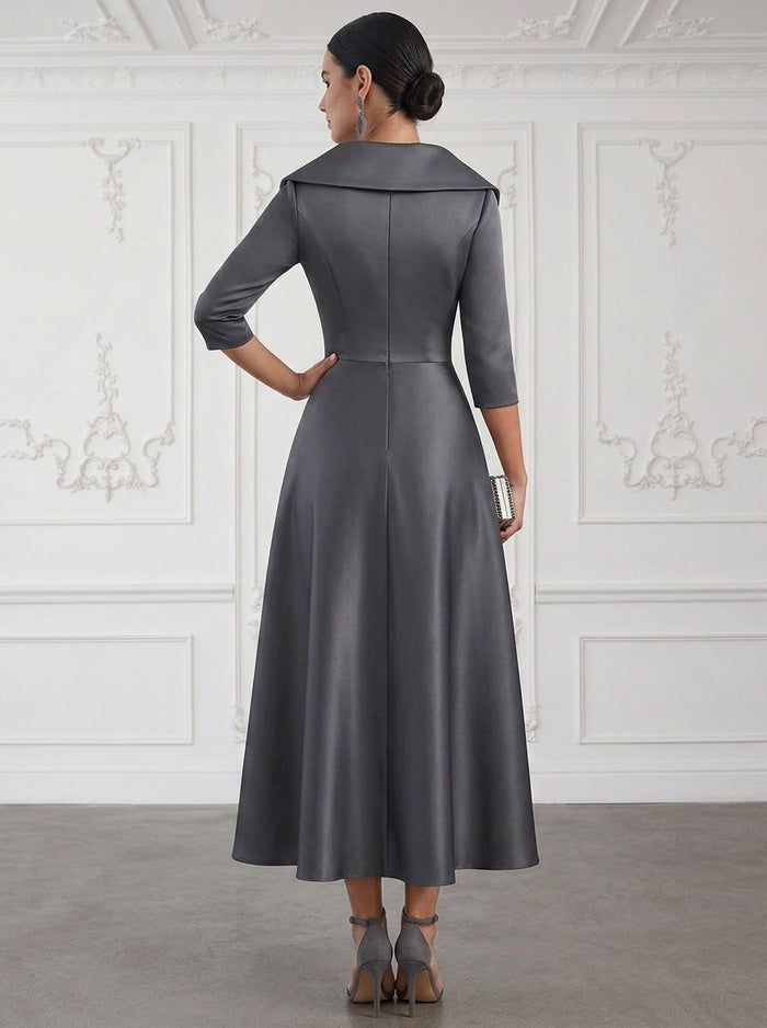 Satin A-Line V Neck Cocktail Dresses with Wraps