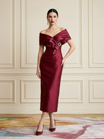 Satin Sheath Off Shoulder Cocktail Dresses with Rhinestone