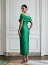 Satin Sheath Off Shoulder Cocktail Dresses with Rhinestone