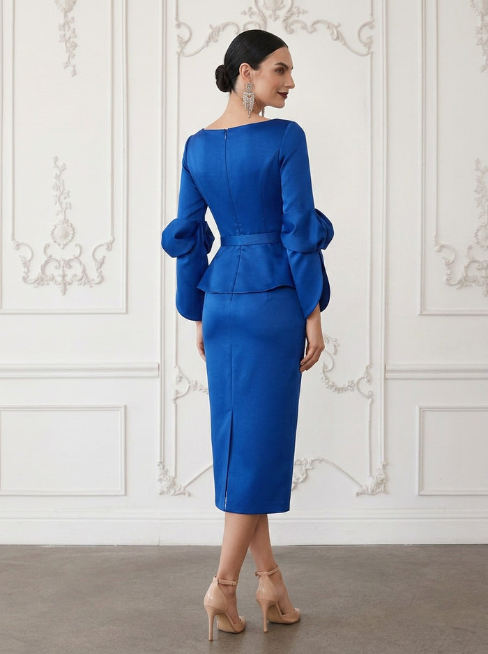 Satin Sheath Boat Neck  Cocktail Dresses with Belt