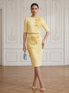 Jersey Sheath Crew Neck Cocktail Dresses with 3D Flowers