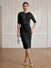 Jersey Sheath Crew Neck Cocktail/Party Wedding Guest Dresses with 3D Flowers