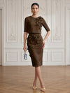 Jersey Sheath Crew Neck Cocktail/Party Wedding Guest Dresses with 3D Flowers