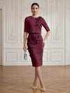 Jersey Sheath Crew Neck Cocktail/Party Wedding Guest Dresses with 3D Flowers