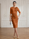 Jersey Sheath Crew Neck Cocktail/Party Wedding Guest Dresses with 3D Flowers