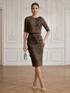 Jersey Sheath Crew Neck Cocktail/Party Wedding Guest Dresses with 3D Flowers