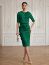 Jersey Sheath Crew Neck Cocktail/Party Wedding Guest Dresses with 3D Flowers