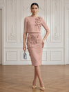 Jersey Sheath Crew Neck Cocktail/Party Wedding Guest Dresses with 3D Flowers