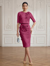 Jersey Sheath Crew Neck Cocktail/Party Wedding Guest Dresses with 3D Flowers