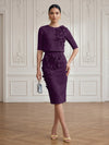 Jersey Sheath Crew Neck Cocktail/Party Wedding Guest Dresses with 3D Flowers