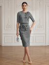 Jersey Sheath Crew Neck Cocktail/Party Wedding Guest Dresses with 3D Flowers