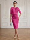 Jersey Sheath Crew Neck Cocktail/Party Wedding Guest Dresses with 3D Flowers