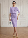 Jersey Sheath Crew Neck Cocktail/Party Wedding Guest Dresses with 3D Flowers