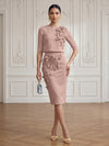 Jersey Sheath Crew Neck Cocktail/Party Wedding Guest Dresses with 3D Flowers