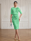 Jersey Sheath Crew Neck Cocktail/Party Wedding Guest Dresses with 3D Flowers