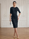 Jersey Sheath Crew Neck Cocktail/Party Wedding Guest Dresses with 3D Flowers