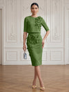 Jersey Sheath Crew Neck Cocktail/Party Wedding Guest Dresses with 3D Flowers