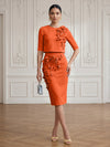 Jersey Sheath Crew Neck Cocktail/Party Wedding Guest Dresses with 3D Flowers