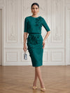 Jersey Sheath Crew Neck Cocktail/Party Wedding Guest Dresses with 3D Flowers