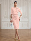 Jersey Sheath Crew Neck Cocktail/Party Wedding Guest Dresses with 3D Flowers