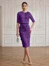 Jersey Sheath Crew Neck Cocktail/Party Wedding Guest Dresses with 3D Flowers