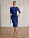 Jersey Sheath Crew Neck Cocktail/Party Wedding Guest Dresses with 3D Flowers