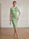 Jersey Sheath Crew Neck Cocktail/Party Wedding Guest Dresses with 3D Flowers