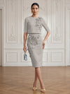 Jersey Sheath Crew Neck Cocktail/Party Wedding Guest Dresses with 3D Flowers